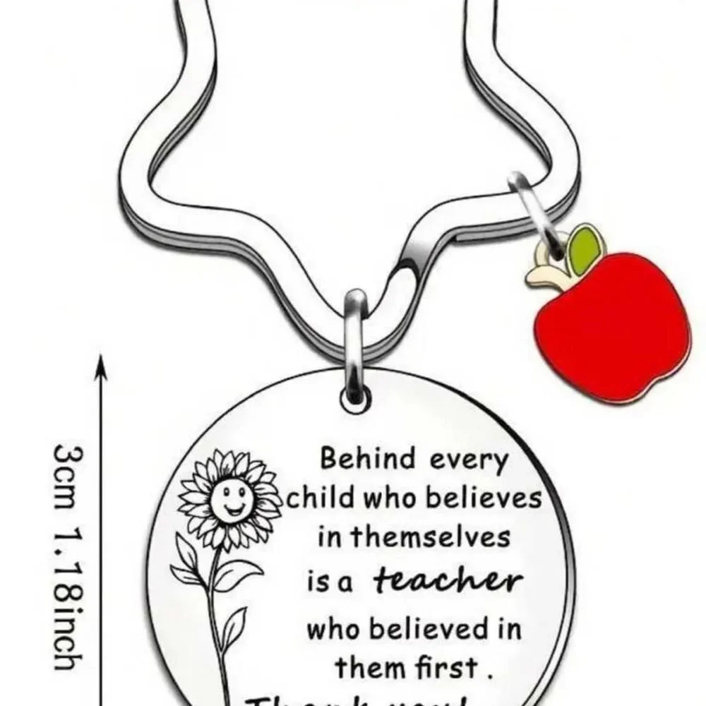 Inspirational Teacher Necklace with Apple Charm